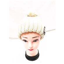 Load image into Gallery viewer, Winter Knitted Hat with Faux Fur Pom beige
