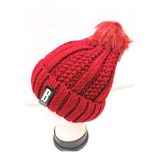 Load image into Gallery viewer, Winter Knitted Hat with Faux Fur Pom burgundy
