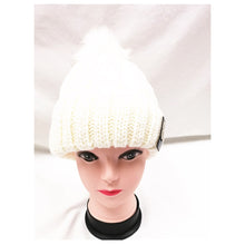 Load image into Gallery viewer, Winter Knitted Hat with Faux Fur Pom white
