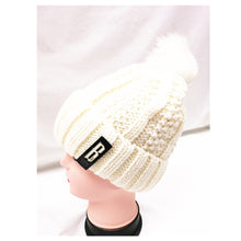 Load image into Gallery viewer, Winter Knitted Hat with Faux Fur Pom white
